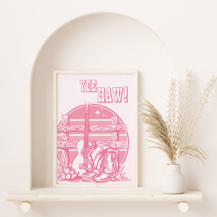 Preppy Pink Cowgirl Hat Boots Poster, Cowboy Poster, Country Wall Art, Minimalist Wall Art, Printable Wall Art, Cowgirl Bachelorette