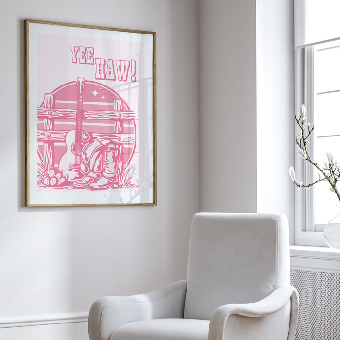 Preppy Pink Cowgirl Hat Boots Poster, Cowboy Poster, Country Wall Art, Minimalist Wall Art, Printable Wall Art, Cowgirl Bachelorette