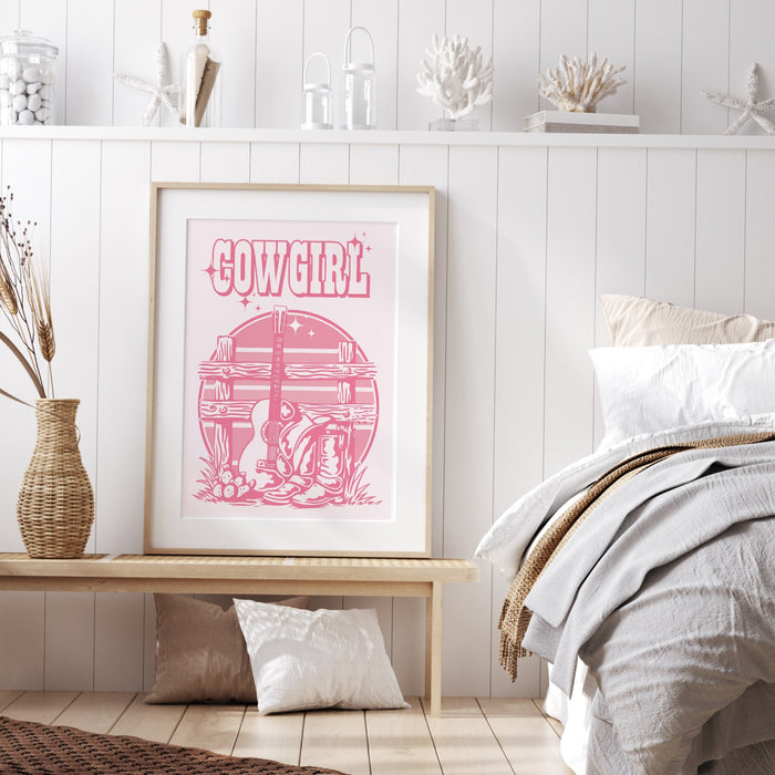 Pink Wall Decor, Cowgirl Wall Art, Digital Download Print, Retro Wall Decor, 70s Poster, Cowboy Boots, Preppy Wall Art, Dorm Room Decor,