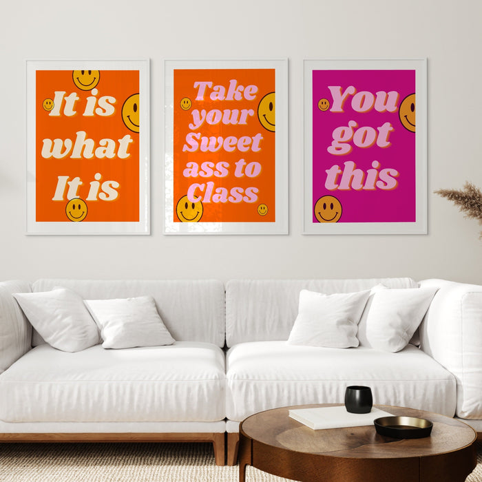 It is what it is, wall print, bubble writing, dork room wall art, pink orange decor, Orange pink wallart, Trendy art, funky art, roommate