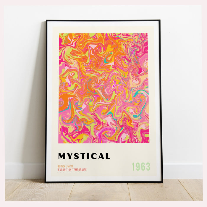Psychadelic Digital Download, 70s Style Poster, 60s Flower Print, Orange Pink Decor, Dork Room Wall Art, Printable set of 3, Trendy Wall Art