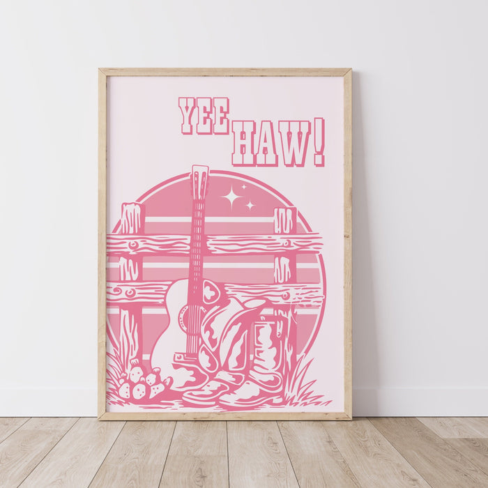 Preppy Pink Cowgirl Hat Boots Poster, Cowboy Poster, Country Wall Art, Minimalist Wall Art, Printable Wall Art, Cowgirl Bachelorette