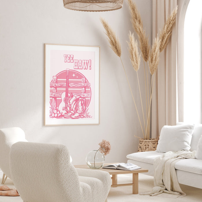 Preppy Pink Cowgirl Hat Boots Poster, Cowboy Poster, Country Wall Art, Minimalist Wall Art, Printable Wall Art, Cowgirl Bachelorette