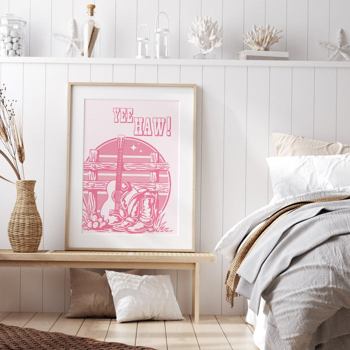 Preppy Pink Cowgirl Hat Boots Poster, Cowboy Poster, Country Wall Art, Minimalist Wall Art, Printable Wall Art, Cowgirl Bachelorette