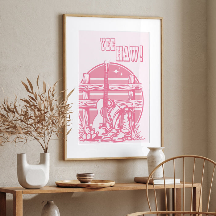 Preppy Pink Cowgirl Hat Boots Poster, Cowboy Poster, Country Wall Art, Minimalist Wall Art, Printable Wall Art, Cowgirl Bachelorette