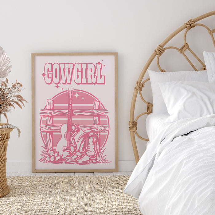 Pink Wall Decor, Cowgirl Wall Art, Digital Download Print, Retro Wall Decor, 70s Poster, Cowboy Boots, Preppy Wall Art, Dorm Room Decor,