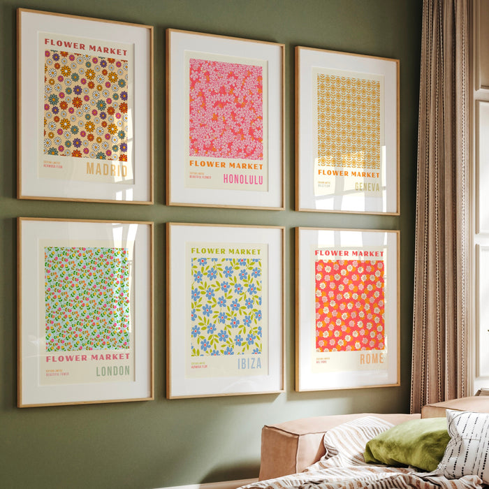 Flower Market Print, Set of 9, Botanical Wall Art, Floral Drawing Posters, Custom Wall Art Set, Paris, London Print, Digital Download Prints