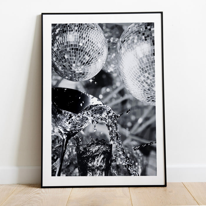 Fashion Girl Print | Disco Print | Girls Drinking Print | Fashion Wall Art | Stylish Wall Art | Black And White Art | Funky Prints