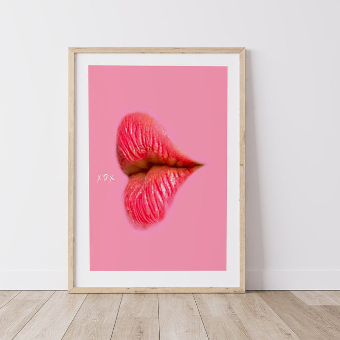Set of 3, Bisous Kisses Print | Red Kiss Printable Wall Art, Pink Lips Printable Wall Art, Pink Lip, Orange and Pink Wall Decor, Lip Prints
