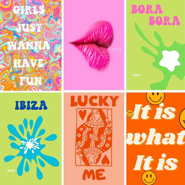 Funky Pink Preppy Aesthetic Wall Collage Kit, Preppy Room Decor Aesthetic, Pink Aesthetic Wall Decor, Digital Downloads,  Postcards 4x6"