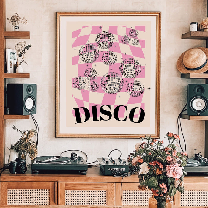 Trendy Retro Disco Ball Poster | Retro Print | Preppy Poster | Disco Poster | Trendy Retro | Disco Ball Decor  | Pink prints | Minimalist