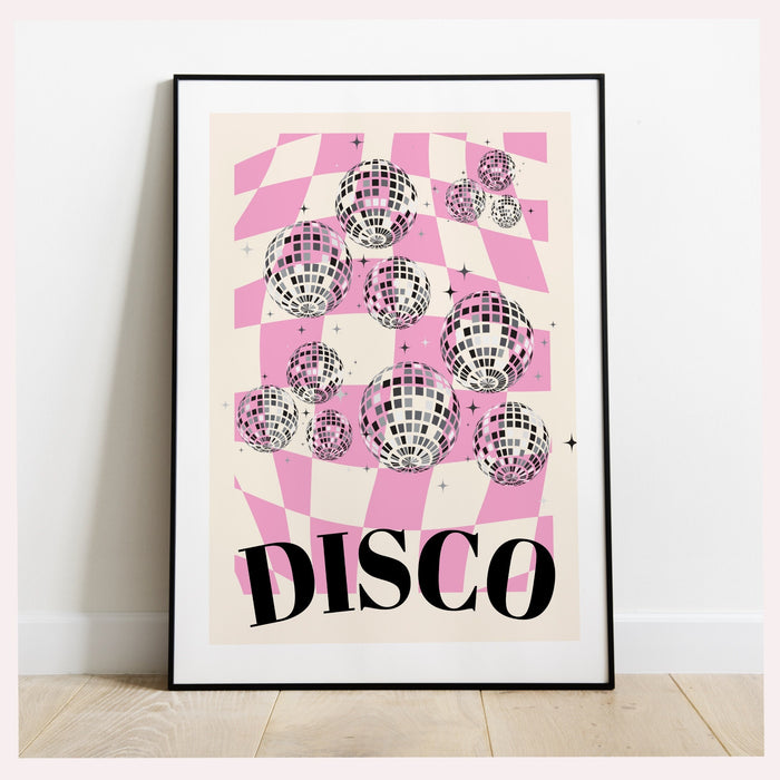 Trendy Retro Disco Ball Poster | Retro Print | Preppy Poster | Disco Poster | Trendy Retro | Disco Ball Decor  | Pink prints | Minimalist