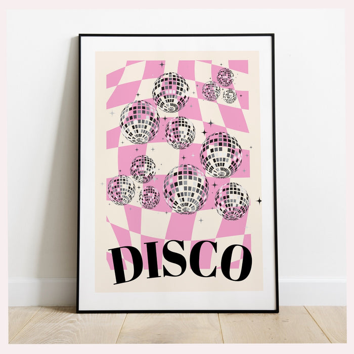 Trendy Retro Disco Ball Poster | Disco Ball Print | Preppy Poster | Disco Poster | Disco Ball Decor  | Pink prints | Minimalist, Pink Prints