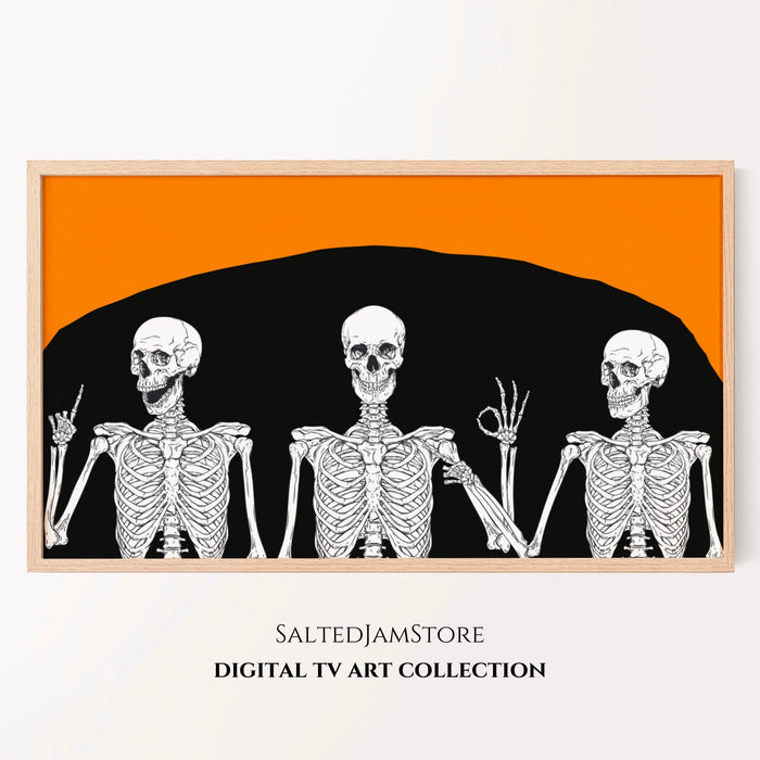 samsung frame tv art | halloween frame tv art | funny skeletons | black and white | spooky decor | samsung art tv | digital download