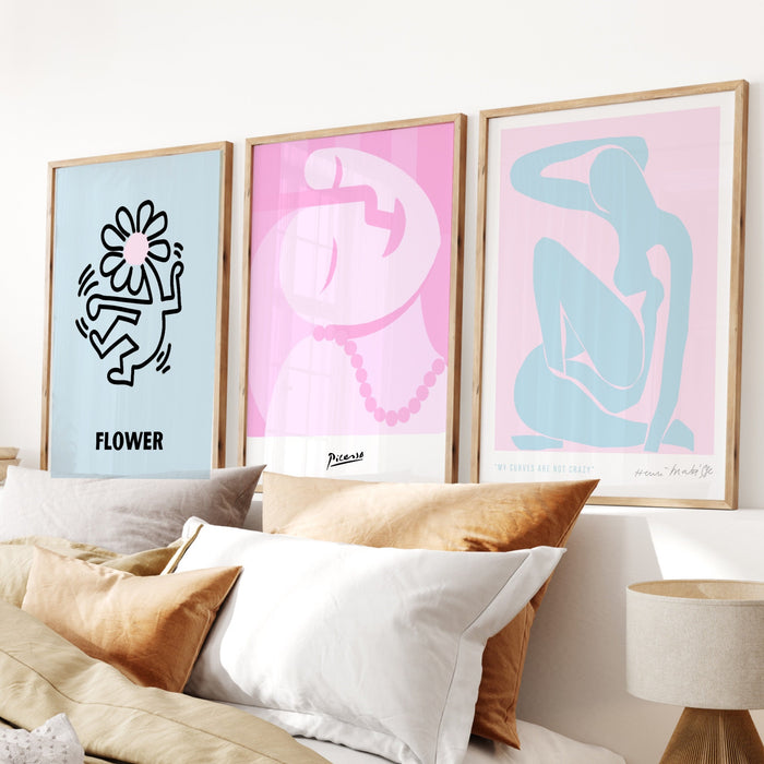 Gallery Wall Set Of 3 Prints,Picasso Print, Flower Market Print,Matisse Cut Out,Trendy Wall Art,Digital Download,Pale Pink Wall Art, Haring