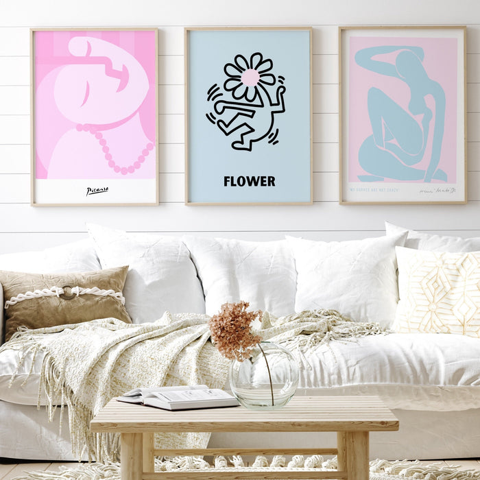 Gallery Wall Set Of 3 Prints,Picasso Print, Flower Market Print,Matisse Cut Out,Trendy Wall Art,Digital Download,Pale Pink Wall Art, Haring