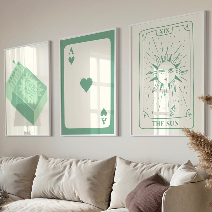 Trendy Retro Wall Art Set of 9,Retro Trendy Aesthetic Print,Lucky You Poster,Sage Green Art, Trendy Wall Art,Funny Art, Minimalist, Digital