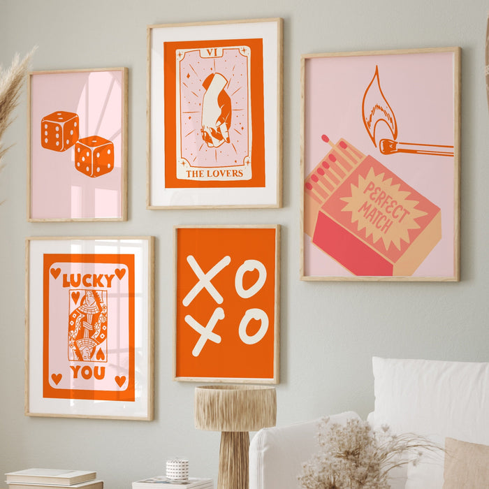 Trendy Retro Wall Art, Set of 9, Trendy Aesthetic Print,Lucky You Poster, Pink Peach Ace Card Poster, Funny Art, Printable, Dork Room Art