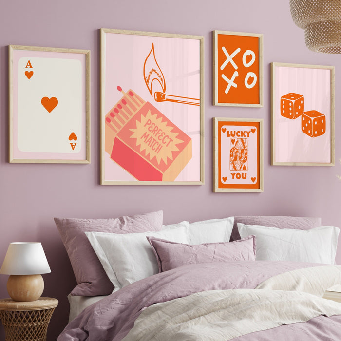 Trendy Retro Wall Art, Set of 9, Trendy Aesthetic Print,Lucky You Poster, Pink Peach Ace Card Poster, Funny Art, Printable, Dork Room Art