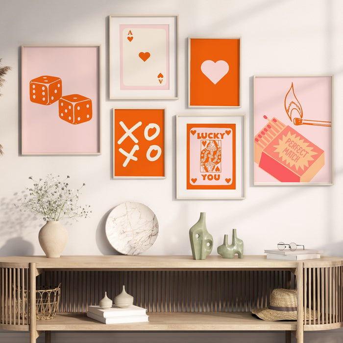 Trendy Retro Wall Art, Set of 9, Trendy Aesthetic Print,Lucky You Poster, Pink Peach Ace Card Poster, Funny Art, Printable, Dork Room Art