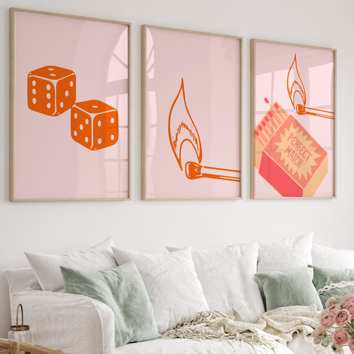 Trendy Retro Wall Art, Set of 9, Trendy Aesthetic Print,Lucky You Poster, Pink Peach Ace Card Poster, Funny Art, Printable, Dork Room Art