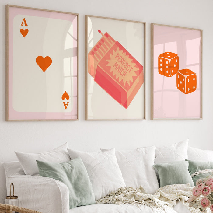 Trendy Retro Wall Art, Set of 9, Trendy Aesthetic Print,Lucky You Poster, Pink Peach Ace Card Poster, Funny Art, Printable, Dork Room Art