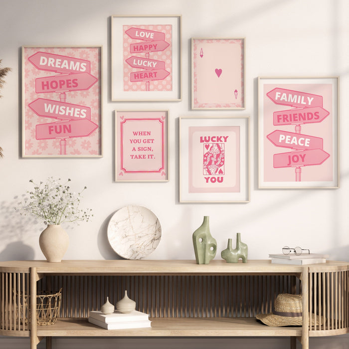 Trendy Retro Wall Art Set of 6,Retro Trendy Aesthetic Print,Lucky You Poster,Pink Print,Trendy Wall Art,Funny Art, Minimalist, Digital Art