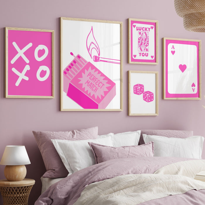 Trendy Retro Wall Art Set of 9,Retro Trendy Aesthetic Print,Lucky You Poster, Pink Print,Trendy Wall Art,Funny Art, Minimalist, Digital Art