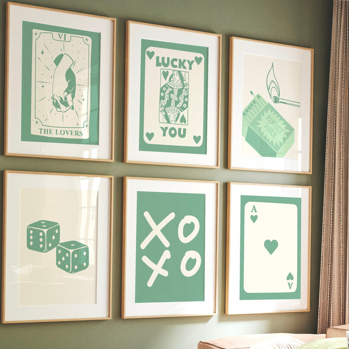 Trendy Retro Wall Art Set of 9,Retro Trendy Aesthetic Print,Lucky You Poster,Sage Green Art, Trendy Wall Art,Funny Art, Minimalist, Digital