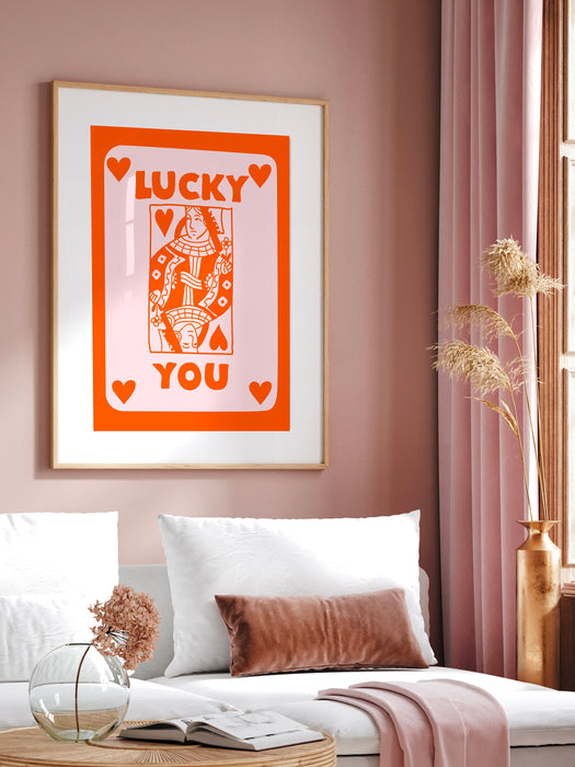 Trendy Retro Wall Art, Set of 9, Trendy Aesthetic Print,Lucky You Poster, Pink Peach Ace Card Poster, Funny Art, Printable, Dork Room Art