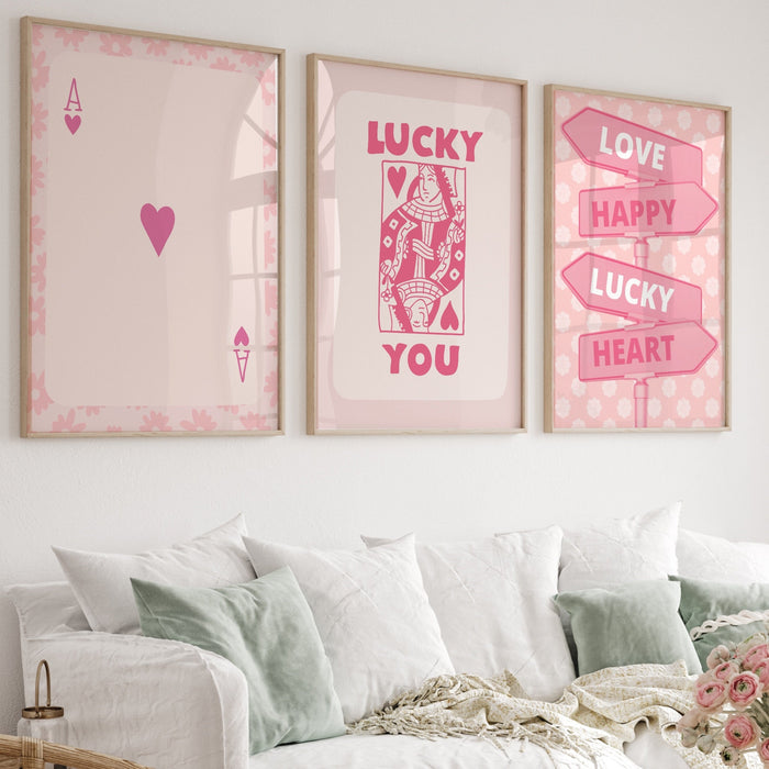 Trendy Retro Wall Art Set of 6,Retro Trendy Aesthetic Print,Lucky You Poster,Pink Print,Trendy Wall Art,Funny Art, Minimalist, Digital Art
