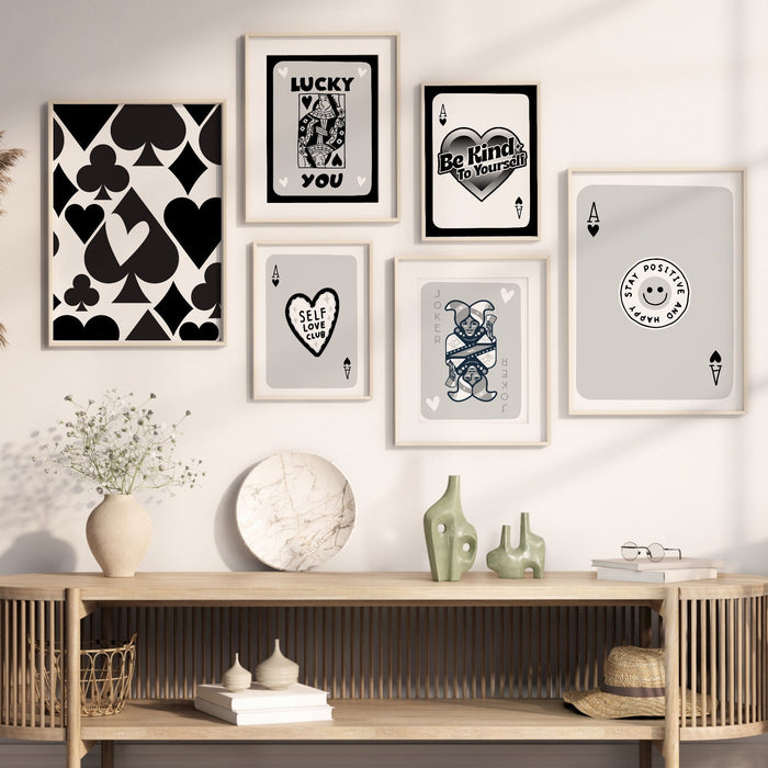 Trendy Retro Wall Art Set Of 9, Retro Trendy Aesthetic Print, Black and White Poster, Lucky You Poster, Trendy Wall Art, Funny Art, Digital,