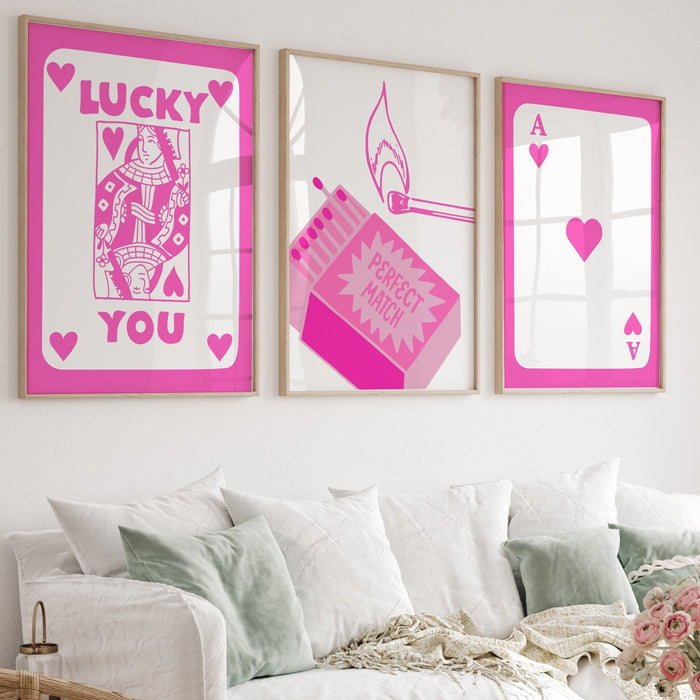 Trendy Retro Wall Art Set of 9,Retro Trendy Aesthetic Print,Lucky You Poster, Pink Print,Trendy Wall Art,Funny Art, Minimalist, Digital Art