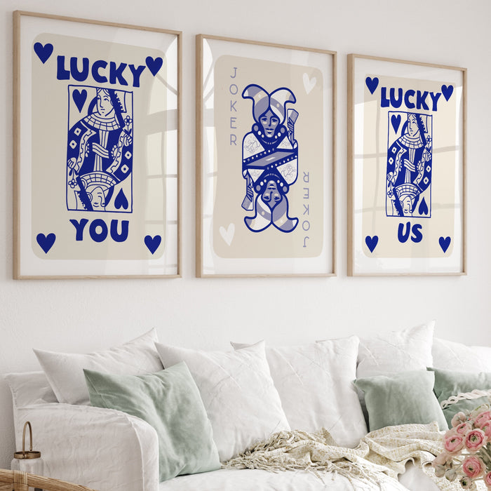 Trendy Retro Wall Art Set of 11,Retro Trendy Aesthetic Print,Lucky You Poster,Blue Beige,Trendy Wall Art,Funny Art, Minimalist, Digital Art