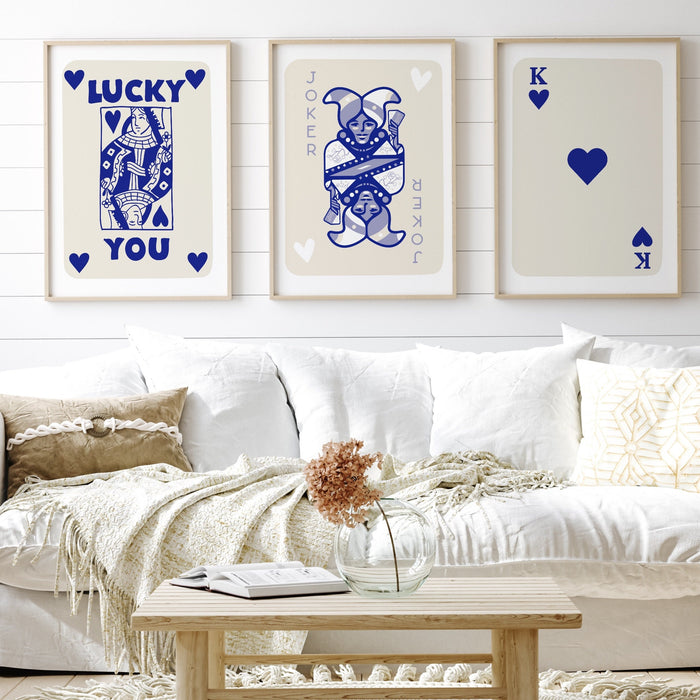 Trendy Retro Wall Art Set of 11,Retro Trendy Aesthetic Print,Lucky You Poster,Blue Beige,Trendy Wall Art,Funny Art, Minimalist, Digital Art