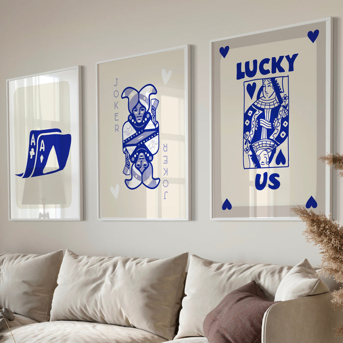Trendy Retro Wall Art Set of 11,Retro Trendy Aesthetic Print,Lucky You Poster,Blue Beige,Trendy Wall Art,Funny Art, Minimalist, Digital Art