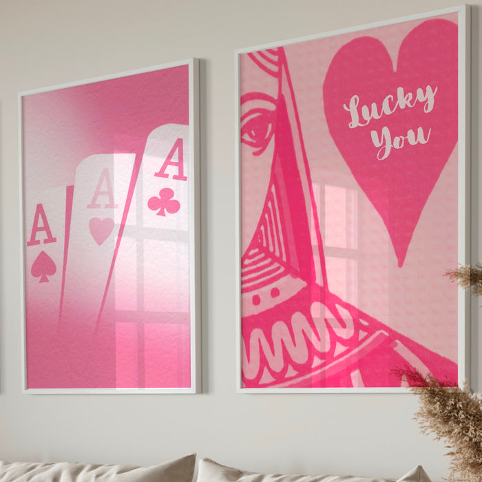 Trendy Retro Wall Art Set of 5,Retro Trendy Aesthetic Print,Lucky You Poster,Pink Print,Trendy Wall Art,Funny Art, Minimalist, Digital Art