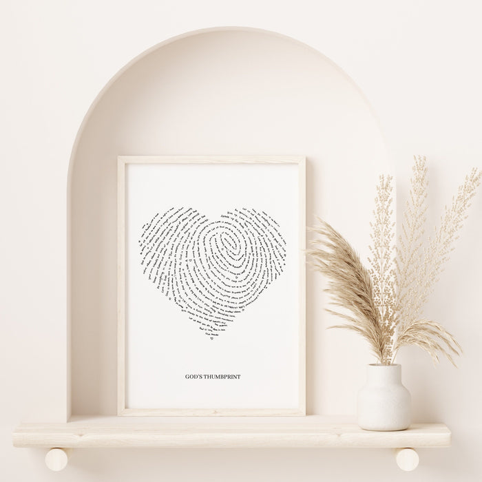 God's Thumbprint, Thumb print of God, Scripture, Aesthetic Print, Gift for Christian Art Gift for Daughter Heart of God Digital Printable