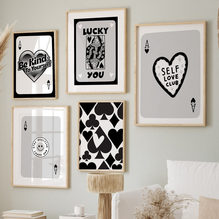 Trendy Retro Wall Art Set Of 9, Retro Trendy Aesthetic Print, Black and White Poster, Lucky You Poster, Trendy Wall Art, Funny Art, Digital,