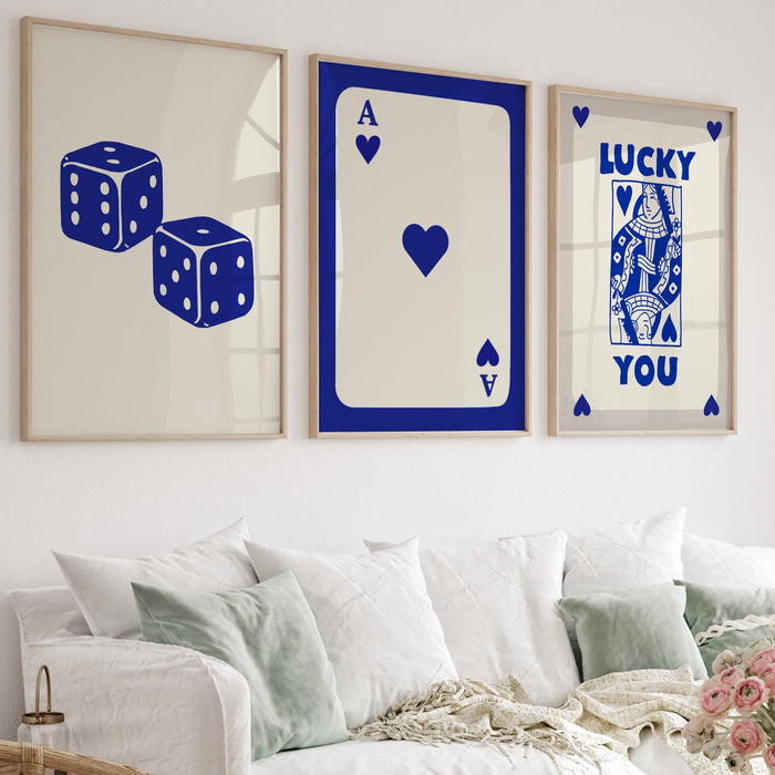 Trendy Retro Wall Art Set of 11,Retro Trendy Aesthetic Print,Lucky You Poster,Blue Beige,Trendy Wall Art,Funny Art, Minimalist, Digital Art