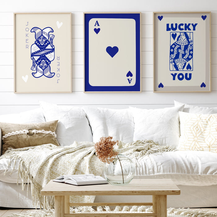 Trendy Retro Wall Art Set of 11,Retro Trendy Aesthetic Print,Lucky You Poster,Blue Beige,Trendy Wall Art,Funny Art, Minimalist, Digital Art