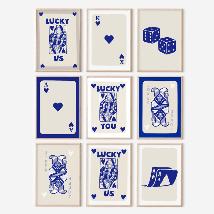 Trendy Retro Wall Art Set of 11,Retro Trendy Aesthetic Print,Lucky You Poster,Blue Beige,Trendy Wall Art,Funny Art, Minimalist, Digital Art