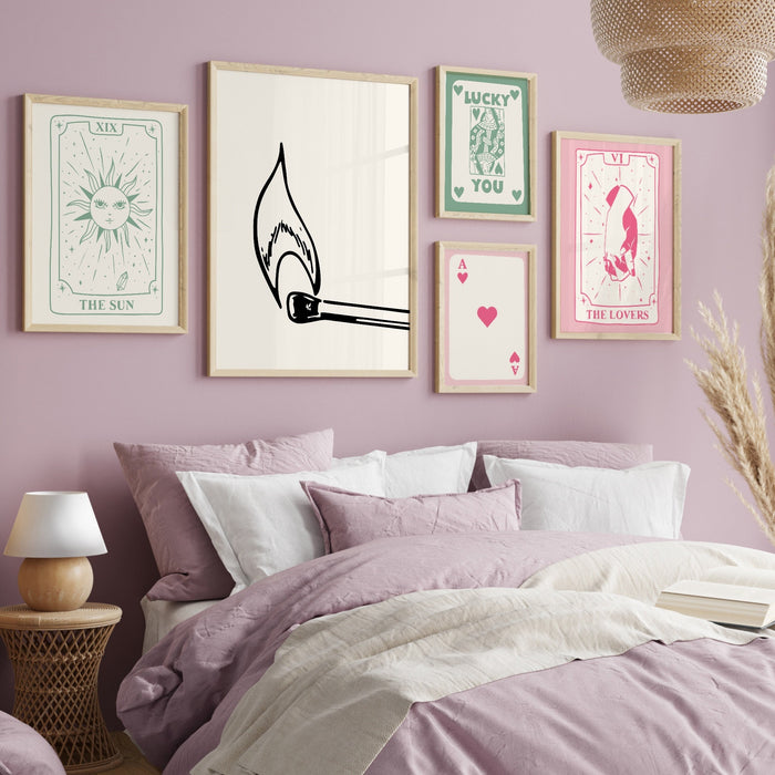 Trendy Retro Wall Art Set of 20 , Retro Trendy Aesthetic Print Pink and Green Poster, Lucky You Print, Trendy Wall Decor, Funny Art, Digital