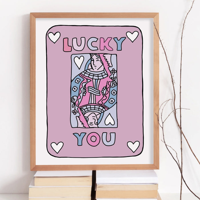 Trendy Retro Wall Art Set of 2,Retro Trendy Aesthetic Print,Lucky You Poster,Pink Print,Trendy Wall Art,Funny Art, Minimalist, Digital Art
