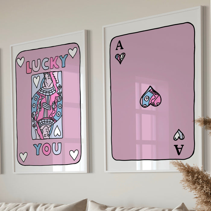 Trendy Retro Wall Art Set of 2,Retro Trendy Aesthetic Print,Lucky You Poster,Pink Print,Trendy Wall Art,Funny Art, Minimalist, Digital Art