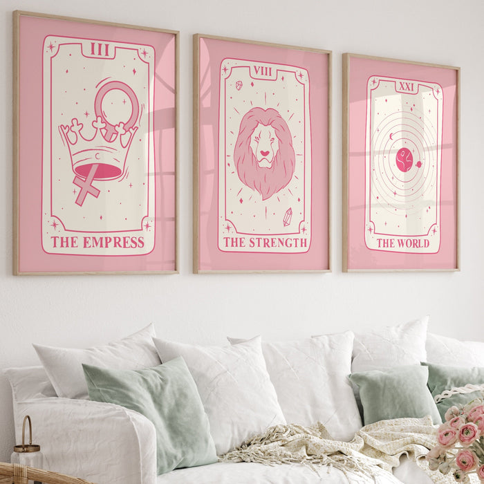 Trendy Retro Wall Art Bundle of 9, Retro Trendy Aesthetic Print,Lucky You Poster, Pink Cream Tarot Card Poster,Trendy Art,Funny Art, Digital