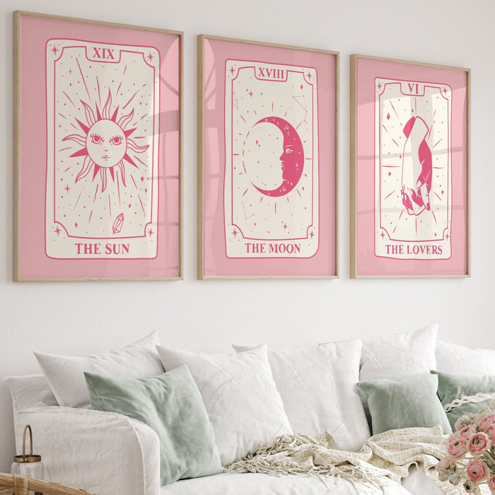 Trendy Retro Wall Art Bundle of 9, Retro Trendy Aesthetic Print,Lucky You Poster, Pink Cream Tarot Card Poster,Trendy Art,Funny Art, Digital