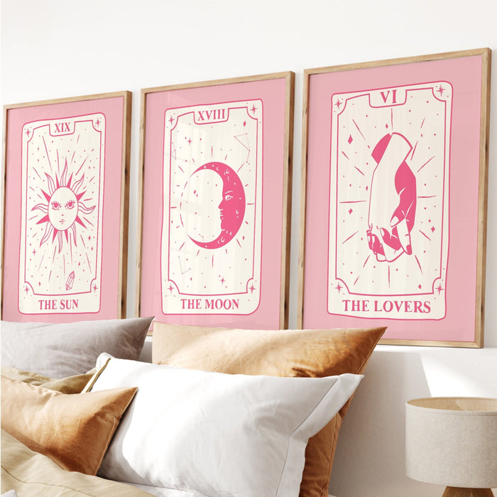 Trendy Retro Wall Art Bundle of 9, Retro Trendy Aesthetic Print,Lucky You Poster, Pink Cream Tarot Card Poster,Trendy Art,Funny Art, Digital