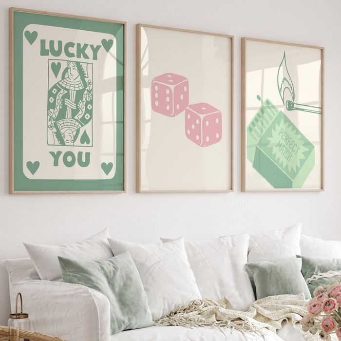 Trendy Retro Wall Art Set of 20 , Retro Trendy Aesthetic Print Pink and Green Poster, Lucky You Print, Trendy Wall Decor, Funny Art, Digital