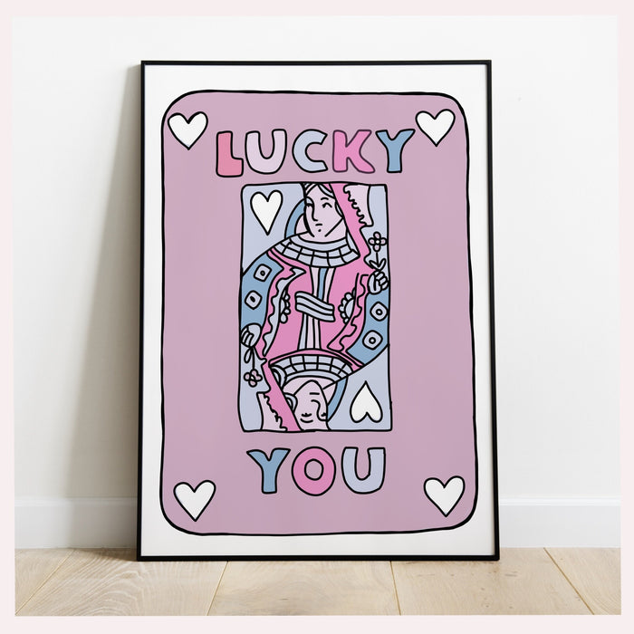 Trendy Retro Wall Art Set of 2,Retro Trendy Aesthetic Print,Lucky You Poster,Pink Print,Trendy Wall Art,Funny Art, Minimalist, Digital Art